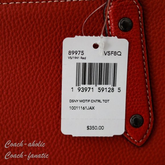 NWT 89975 Disney X Coach Central Tote With Zip With Mickey Mouse Motif in Red - Picture 9 of 12